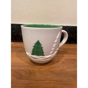 Starbucks Embossed White Christmas Mug With Green Trees